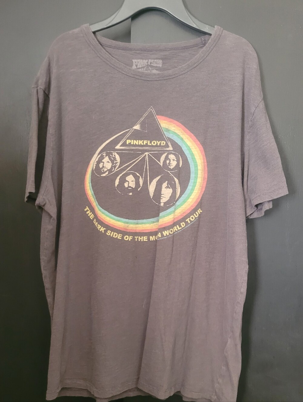 Lucky Brand Pink Floyd Gray Short Sleeve Tee with Rainbow Tour Graphic Size L